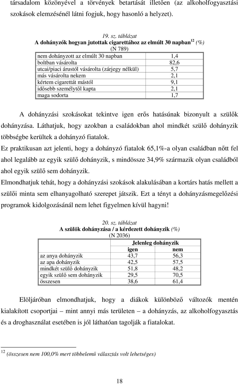 táblázat A dohányzók hogyan jutottak cigarettához az elmúlt 30 napban 12 (%) (N 789) nem dohányzott az elmúlt 30 napban 1,4 boltban vásárolta 82,6 utcai/piaci árustól vásárolta (zárjegy nélkül) 5,7