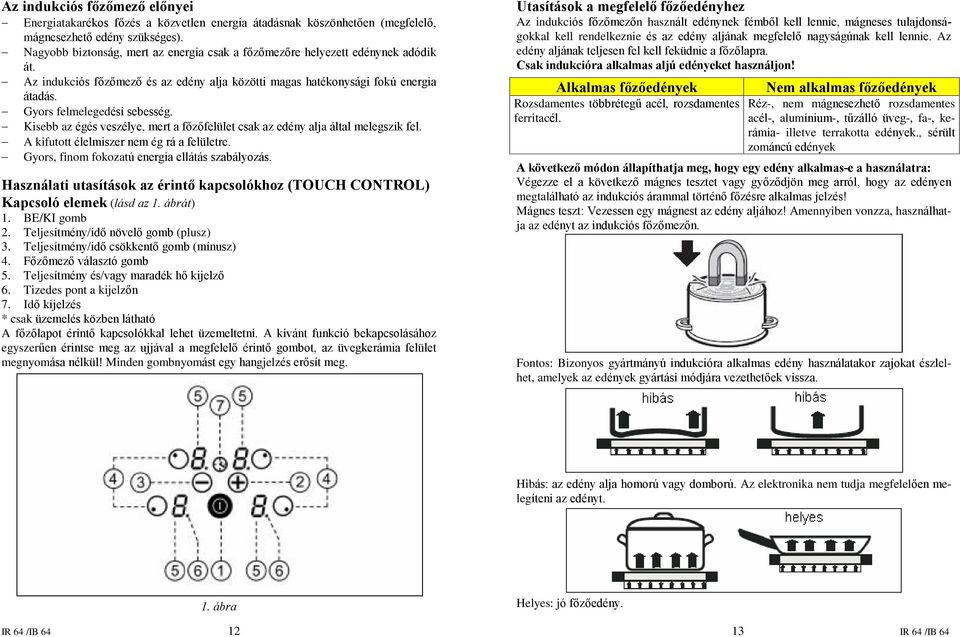 Kisebb az égés veszélye, mert a fõzõfelület csak az edény alja által melegszik fel. A kifutott élelmiszer nem ég rá a felületre. Gyors, finom fokozatú energia ellátás szabályozás.