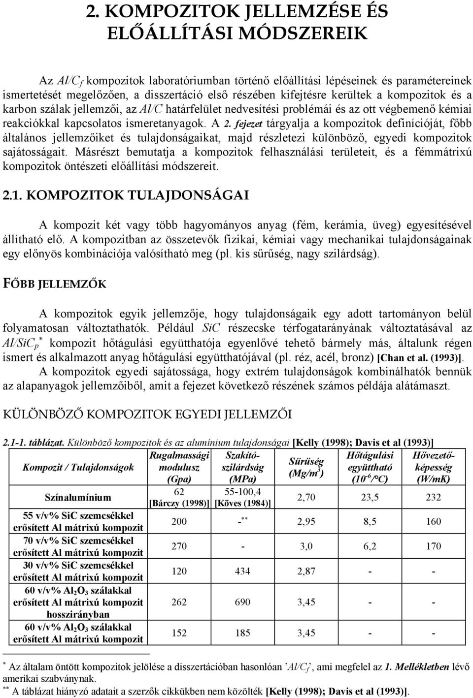 fejezet tárgyalja a kompozitok definícióját, főbb általános jellemzőiket és tulajdonságaikat, majd részletezi különböző, egyedi kompozitok sajátosságait.