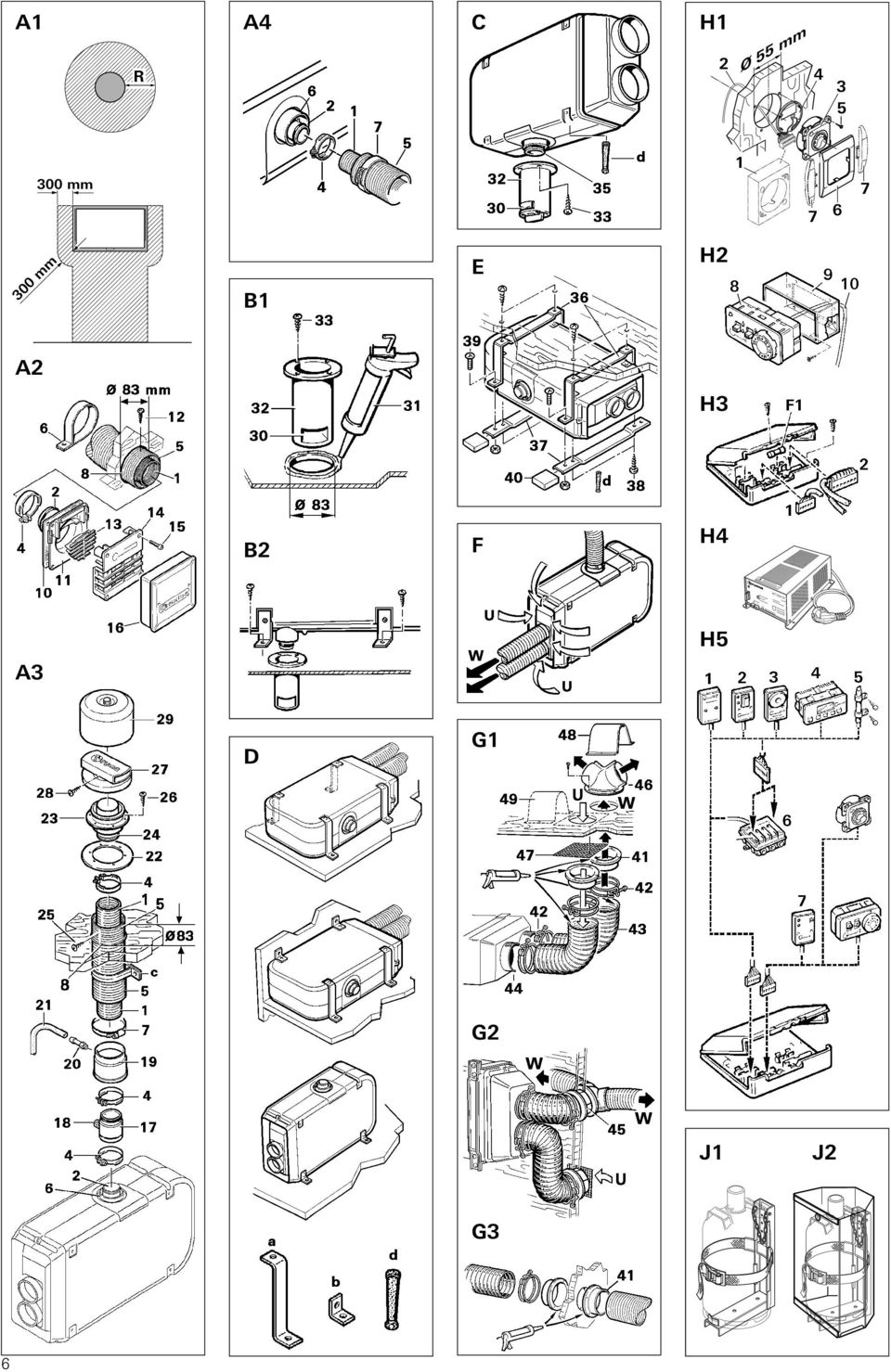 6 7 300 mm B1 E H2 A2 H3 B2