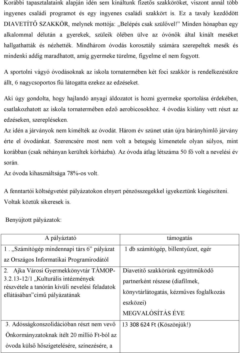 Minden hónapban egy alkalommal délután a gyerekek, szüleik ölében ülve az óvónők által kínált meséket hallgathatták és nézhették.