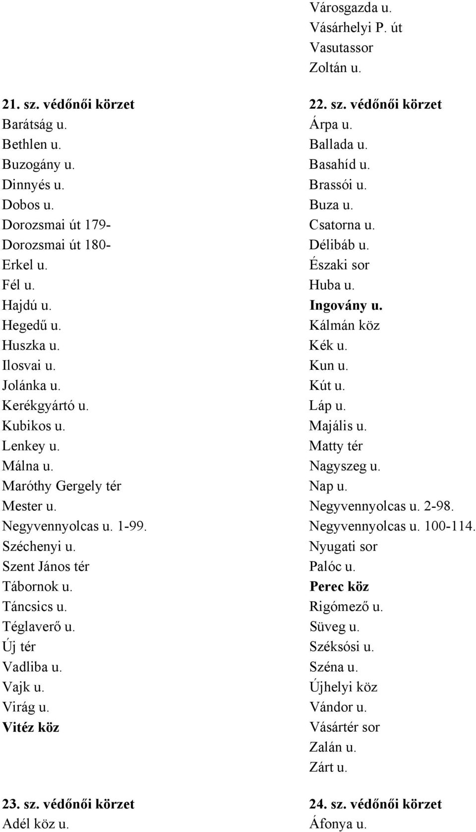 Kerékgyártó u. Láp u. Kubikos u. Majális u. Lenkey u. Matty tér Málna u. Nagyszeg u. Maróthy Gergely tér Nap u. Mester u. Negyvennyolcas u. 2-98. Negyvennyolcas u. 1-99. Negyvennyolcas u. 100-114.