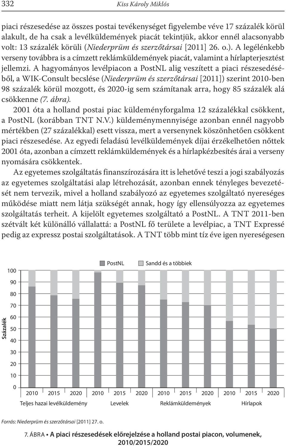 A hagyományos levélpiacon a PostNL alig veszített a piaci részesedéséből, a WIK-Consult becslése (Niederprüm és szerzőtársai [2011]) szerint 2010-ben 98 százalék körül mozgott, és 2020-ig sem