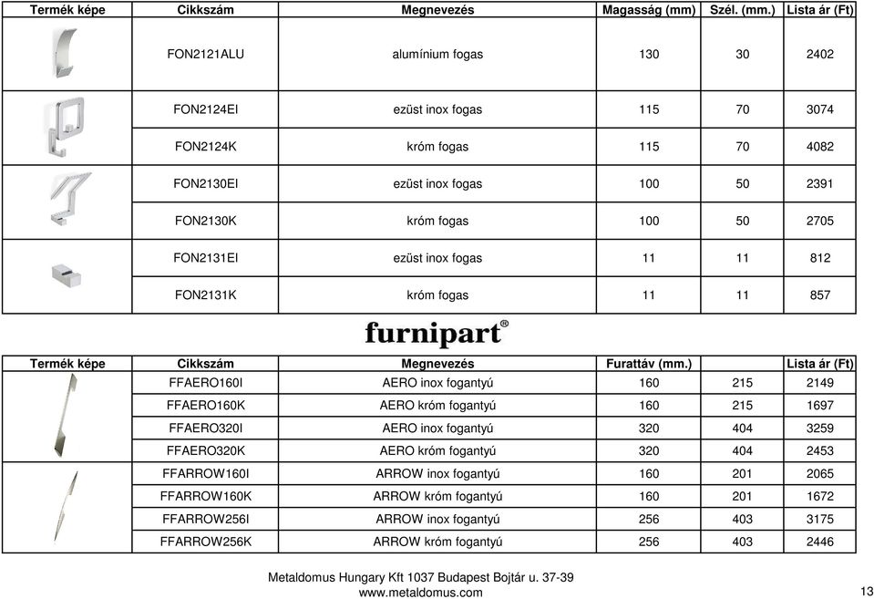 ) Lista ár (Ft) FON2121ALU alumínium fogas 130 30 2402 FON2124EI ezüst inox fogas 115 70 3074 FON2124K króm fogas 115 70 4082 FON2130EI ezüst inox fogas 100 50 2391 FON2130K króm fogas 100