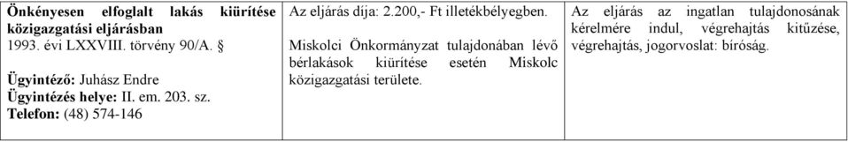 Ügyintéző: Juhász Endre Miskolci Önkormányzat tulajdonában lévő bérlakások