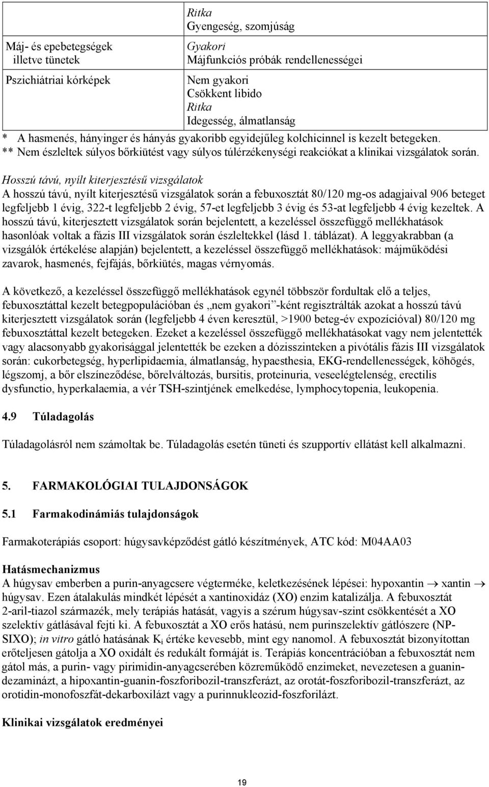 Hosszú távú, nyílt kiterjesztésű vizsgálatok A hosszú távú, nyílt kiterjesztésű vizsgálatok során a febuxosztát 80/120 mg-os adagjaival 906 beteget legfeljebb 1 évig, 322-t legfeljebb 2 évig, 57-et