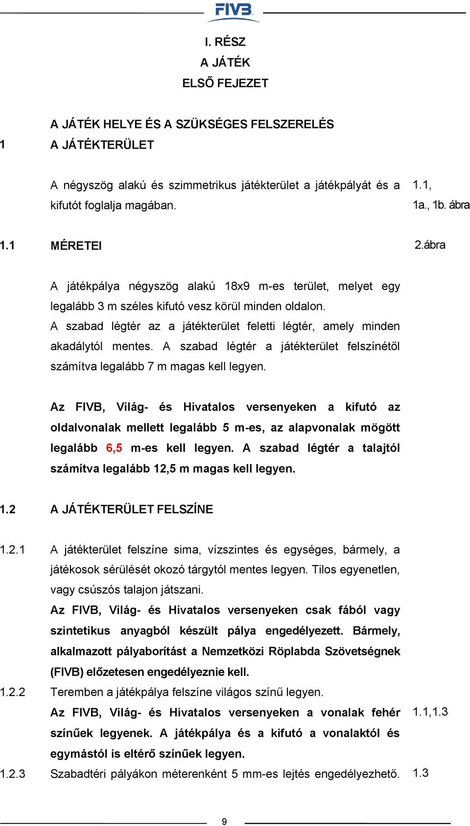 A szabad légtér az a játékterület feletti légtér, amely minden akadálytól mentes. A szabad légtér a játékterület felszínétől számítva legalább 7 m magas kell legyen.