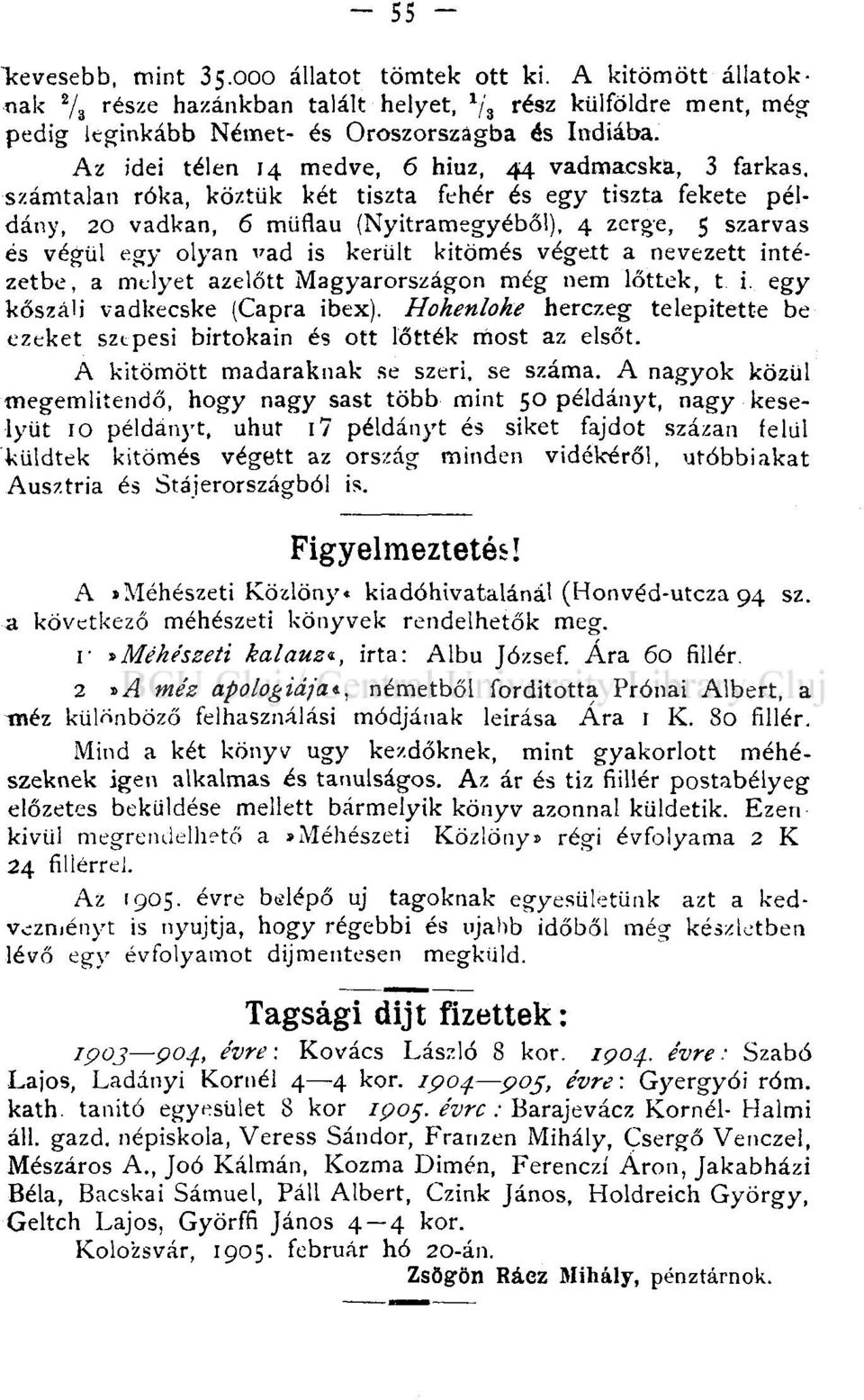 olyan vad is került kitömés végett a nevezett intézetbe, a melyet azelőtt Magyarországon még nem lőttek, t i. egy kőszáli vadkecske (Capra ibex).