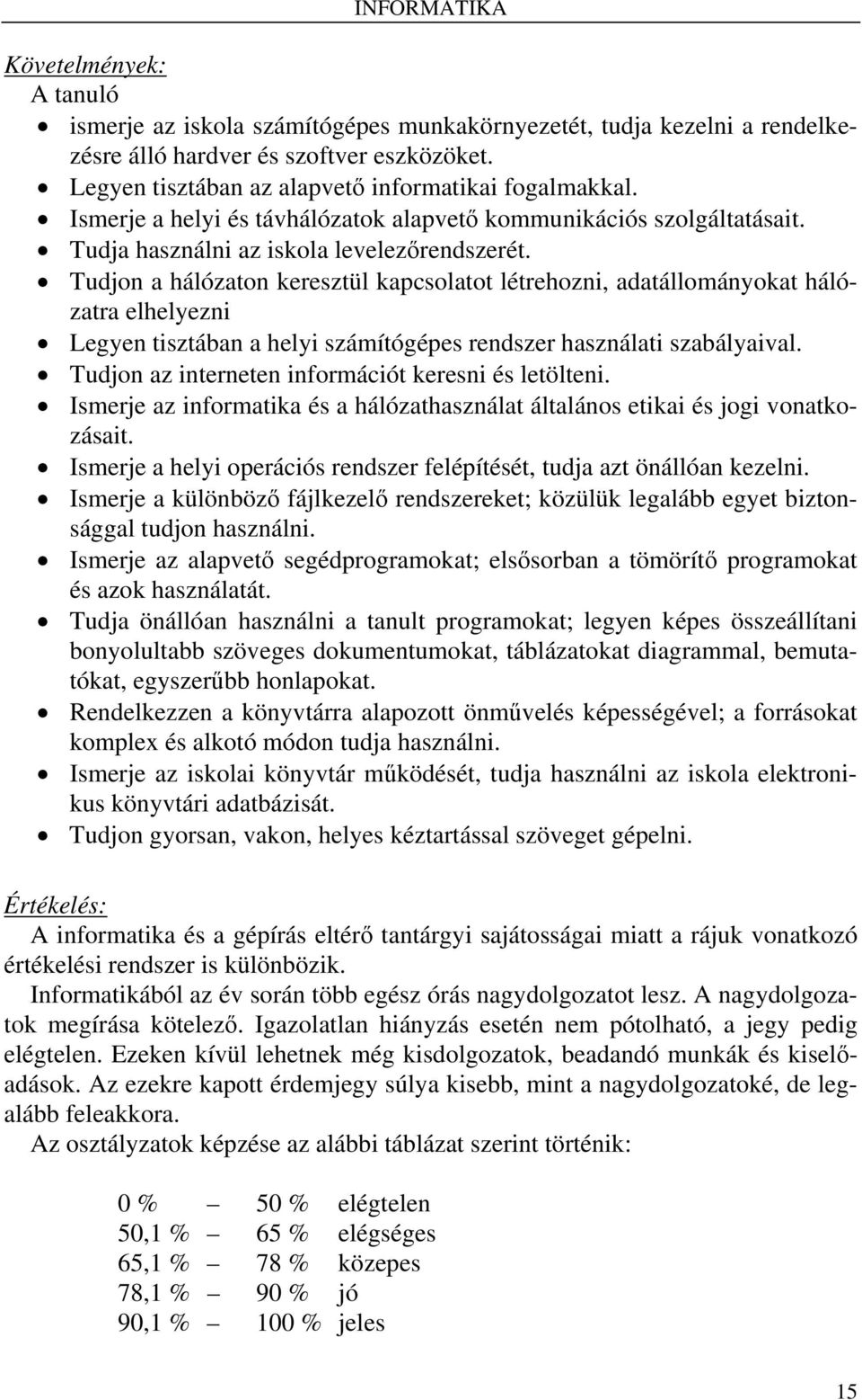 Tudjon a hálózaton keresztül kapcsolatot létrehozni, adatállományokat hálózatra elhelyezni Legyen tisztában a helyi számítógépes rendszer használati szabályaival.