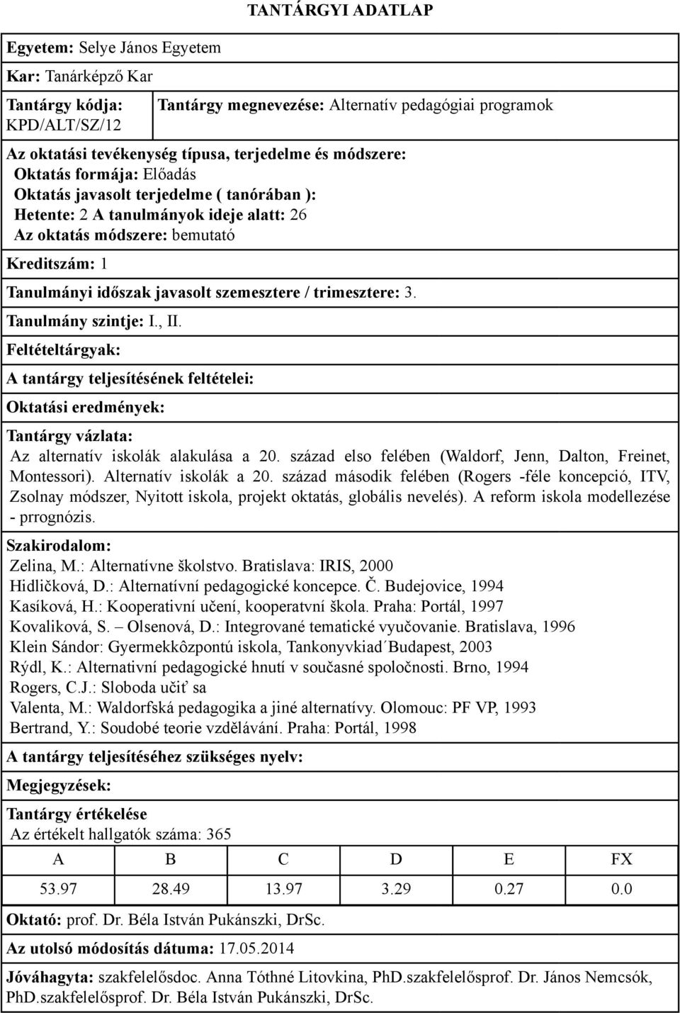 század második felében (Rogers -féle koncepció, ITV, Zsolnay módszer, Nyitott iskola, projekt oktatás, globális nevelés). A reform iskola modellezése - prrognózis. Zelina, M.: Alternatívne školstvo.