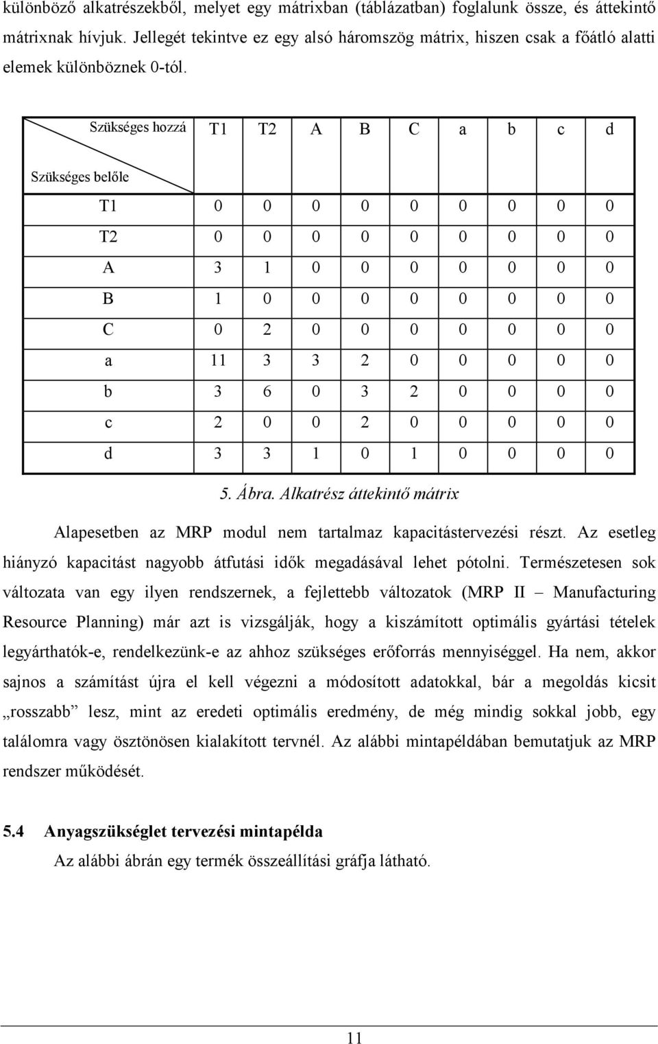 Alkatrész áttekintő mátrix Alapesetben az MRP modul nem tartalmaz kapacitástervezési részt. Az esetleg hiányzó kapacitást nagyobb átfutási idők megadásával lehet pótolni.