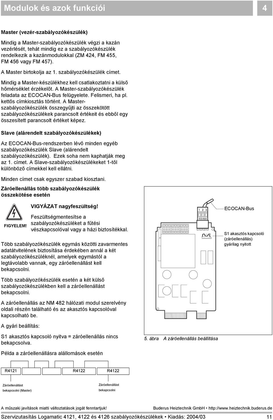 A Master-szabályozókészülék feladata az ECOCAN-Bus felügyelete. Felismeri, ha pl. kettős címkiosztás történt.