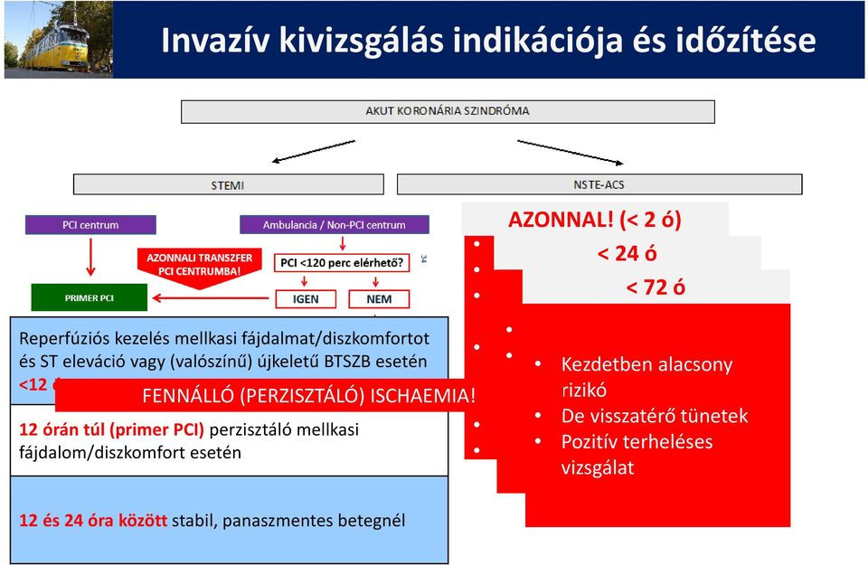 rizikócsoport FENNÁLLÓ (PERZISZTÁLÓ) ISCHAEMIA! ség Többszörös ischaemias Malignus De rizikófaktor ritmuszavar visszatérő tünetek Resustitatio!