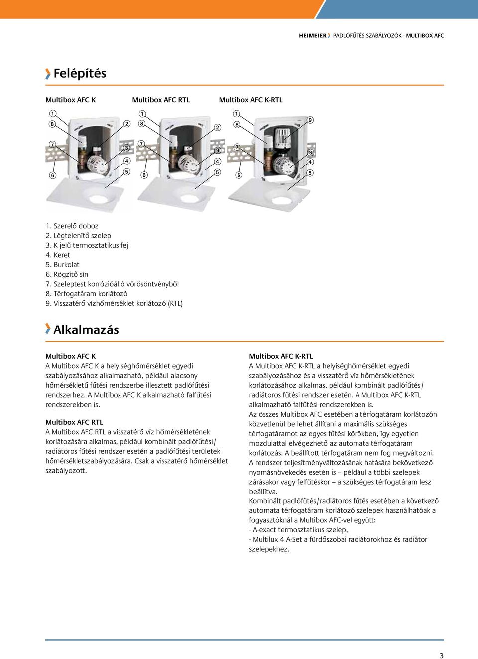 Visszatérő vízhőmérséklet korlátozó (RTL) Alkalmazás Multibox AFC K A Multibox AFC K a helyiséghőmérséklet egyedi szabályozásához alkalmazható, például alacsony hőmérsékletű fűtési rendszerbe