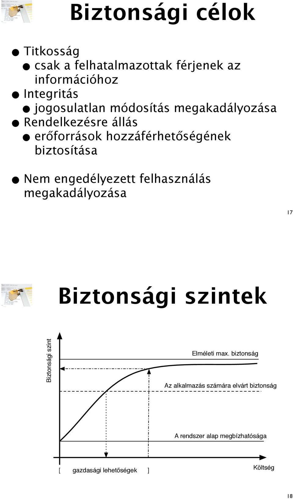 engedélyezett felhasználás megakadályozása 17 Biztonsági szintek Biztonsági szint Elméleti max.