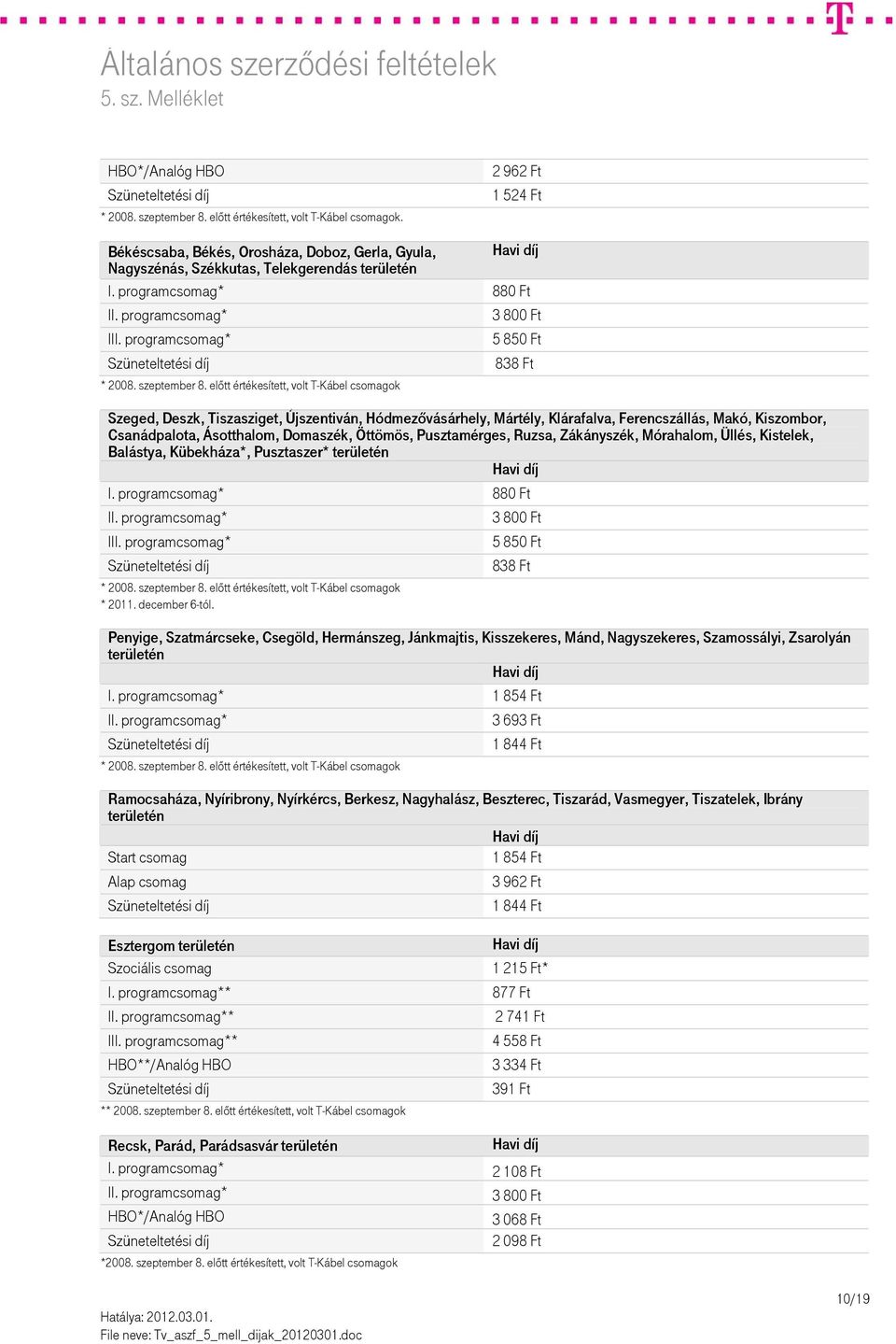 előtt értékesített, volt T-Kábel csomagok Szeged, Deszk, Tiszasziget, Újszentiván, Hódmezővásárhely, Mártély, Klárafalva, Ferencszállás, Makó, Kiszombor, Csanádpalota, Ásotthalom, Domaszék, Öttömös,