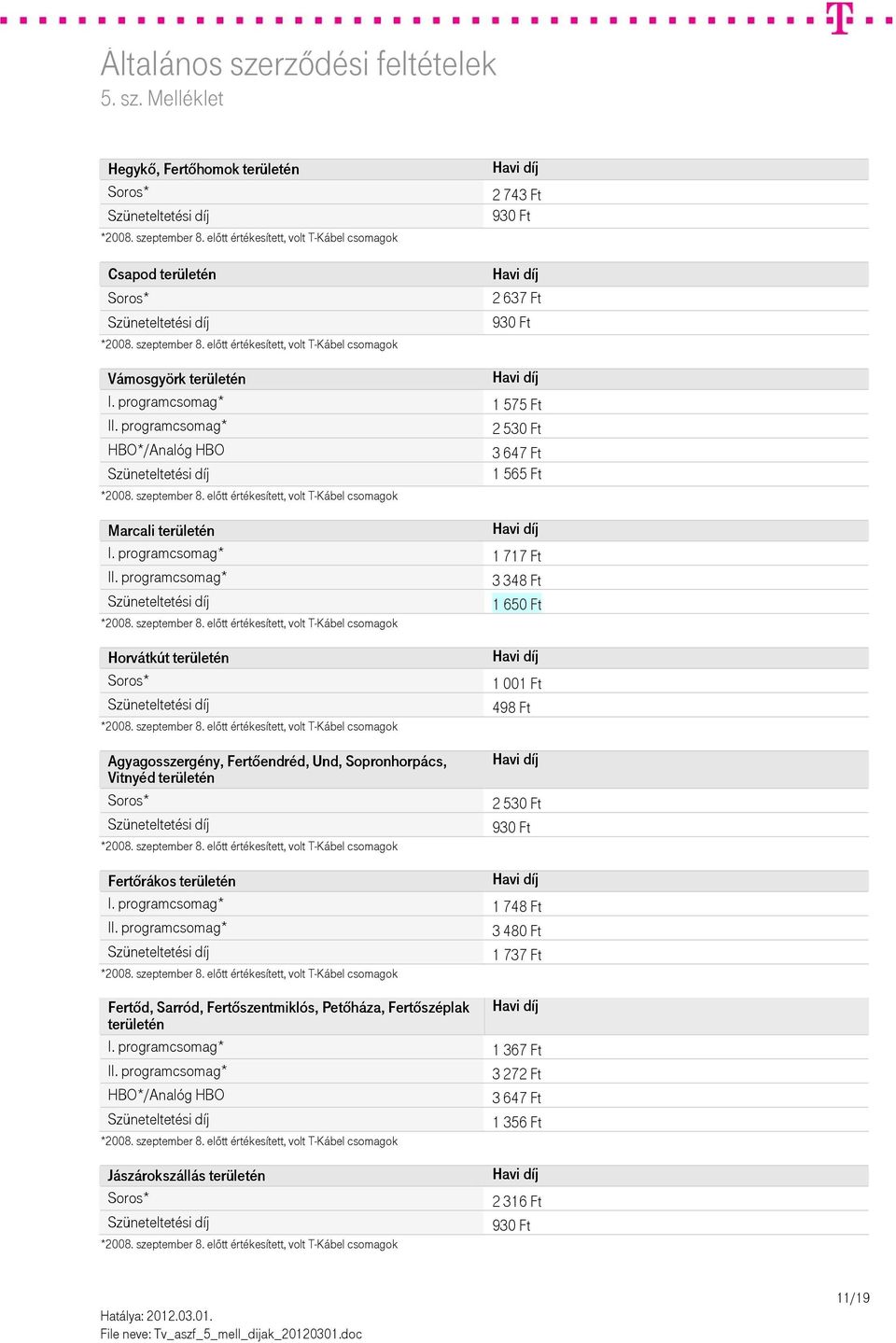 programcsomag* 1 717 Ft 3 348 Ft 1 650 Ft Horvátkút területén Soros* Agyagosszergény, Fertőendréd, Und, Sopronhorpács, Vitnyéd területén Soros* 1 001 Ft