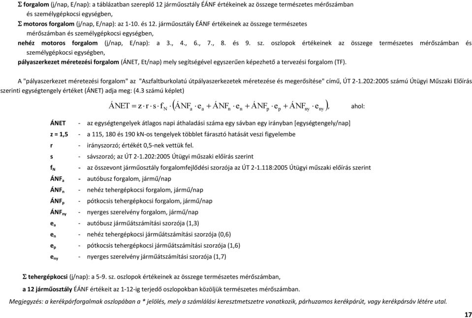 mélygépkocsi egységben, nehéz motoros forgalom (j/nap, E/nap): a 3., 4., 6., 7., 8. és 9. sz.