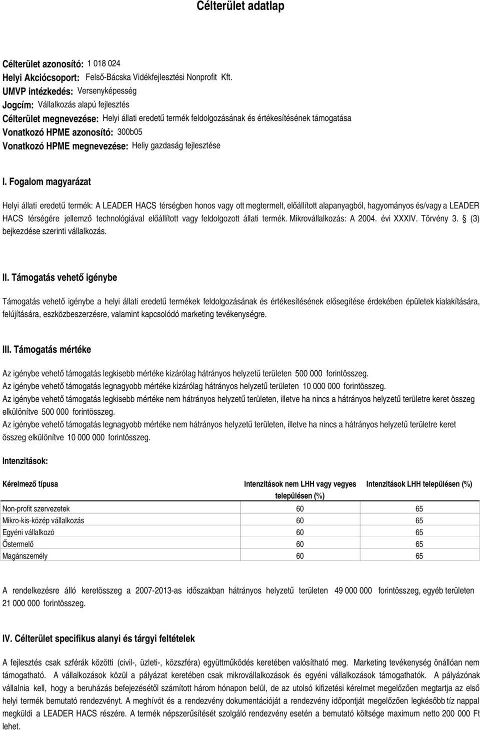 300b05 Vonatkozó HPME megnevezése: Heliy gazdaság fejlesztése I.