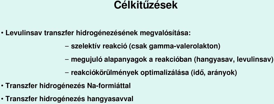 reakcióban (hangyasav, levulinsav) reakciókörülmények optimalizálása