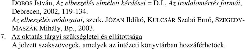 JÓZAN Ildikó, KULCSÁR Szabó Ernı, SZEGEDY- MASZÁK Mihály, Bp., 2003.