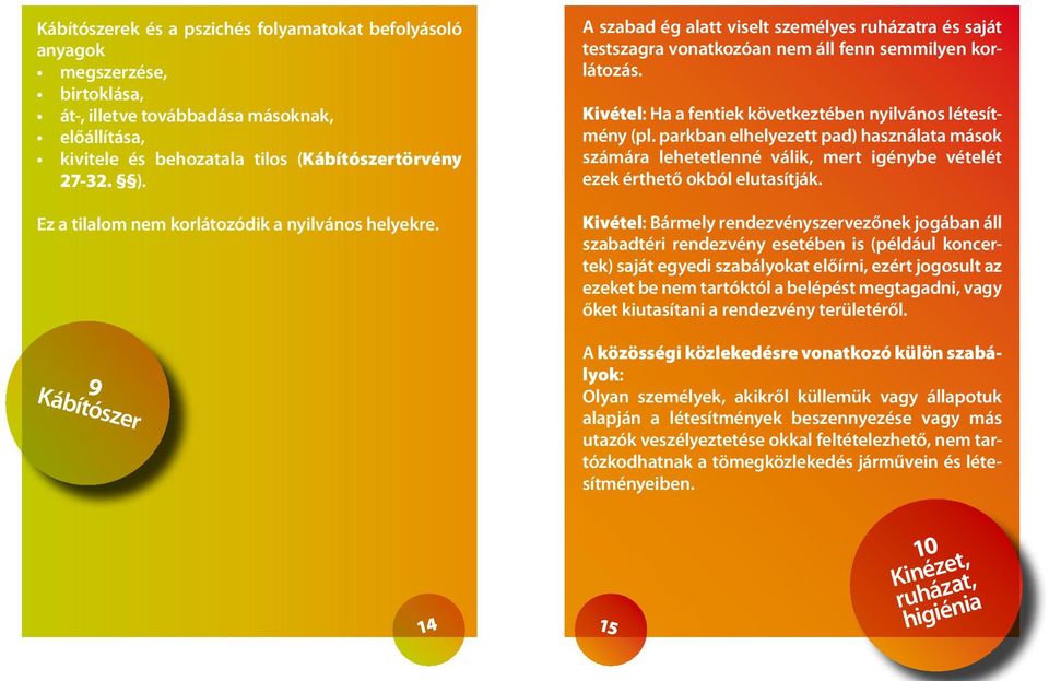 Kivétel: Ha a fentiek következtében nyilvános létesítmény (pl. parkban elhelyezett pad) használata mások számára lehetetlenné válik, mert igénybe vételét ezek érthető okból elutasítják.