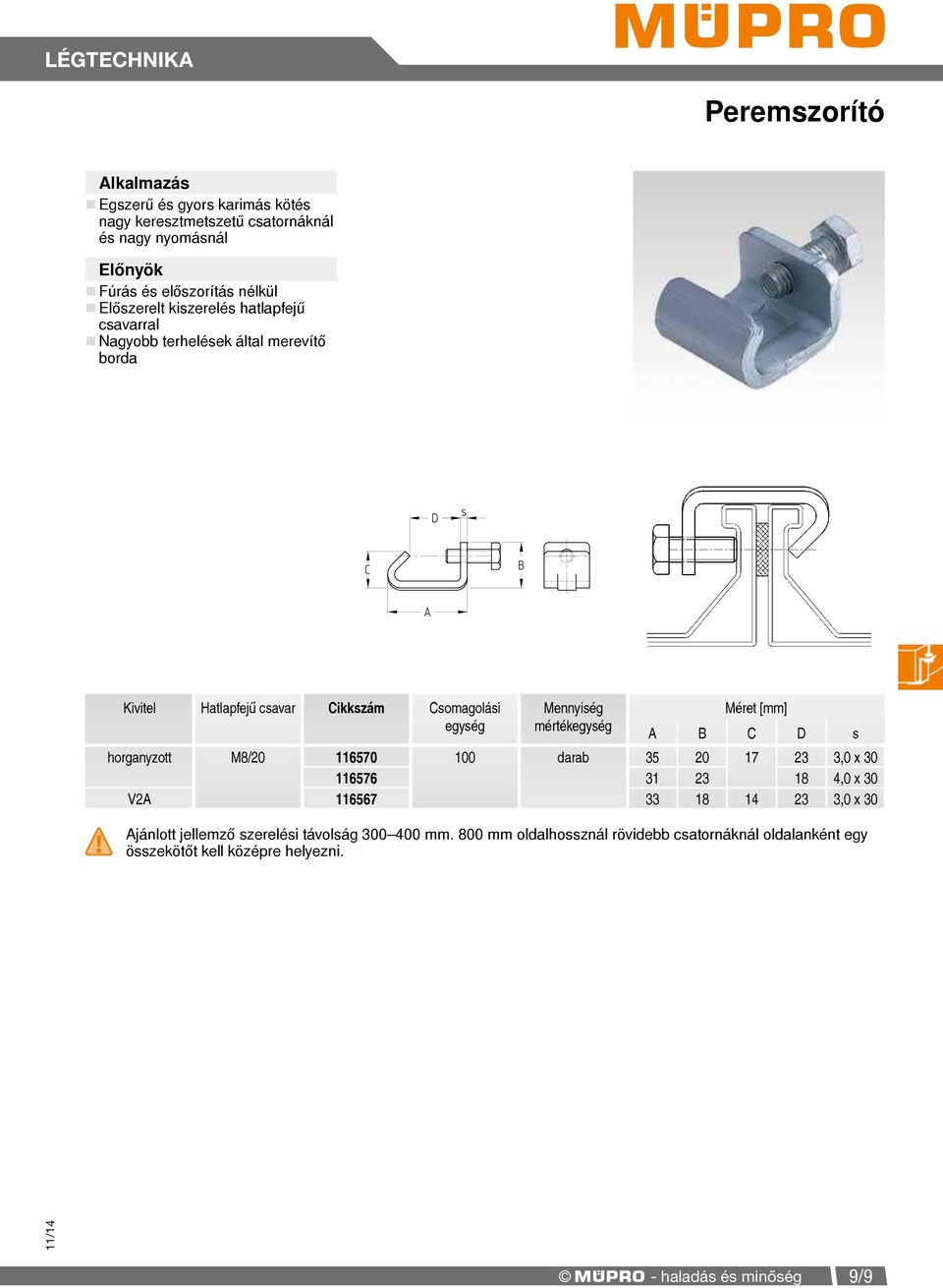 B C D s horganyzott M8/20 116570 100 darab 35 20 17 23 3,0 x 30 116576 31 23 18 4,0 x 30 V2A 116567 33 18 14 23 3,0 x 30!