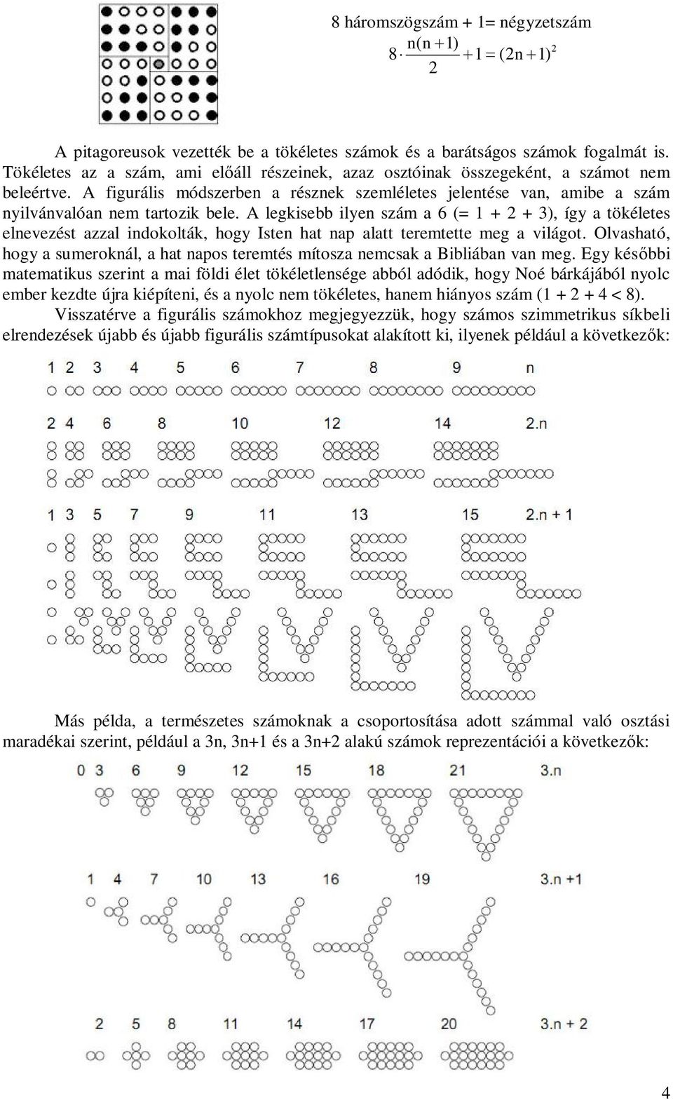 A legkisebb ilyen szám a 6 (= 1 + + 3), így a tökéletes elnevezést azzal indokolták, hogy Isten hat nap alatt teremtette meg a világot.