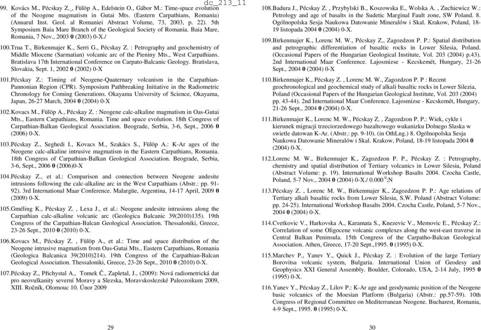 , Serri G., Pécskay Z. : Petrography and geochemistry of Middle Miocene (Sarmatian) volcanic arc of the Pieniny Mts., West Carpathians.