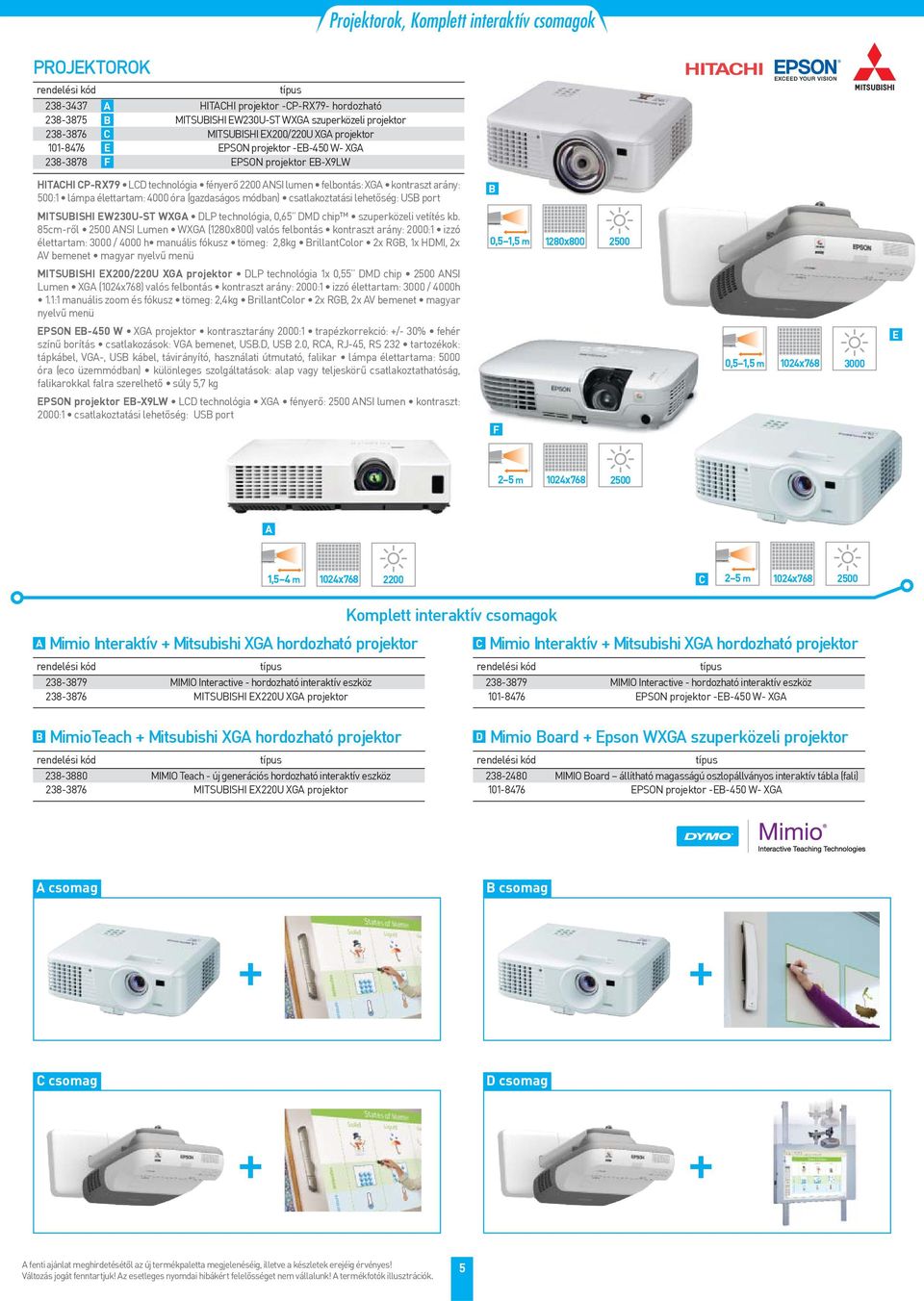 (gazdaságos módban) csatlakoztatási lehetőség: US port MITSUISHI EW230U-ST WXG DLP technológia, 0,65 DMD chip szuperközeli vetítés kb.