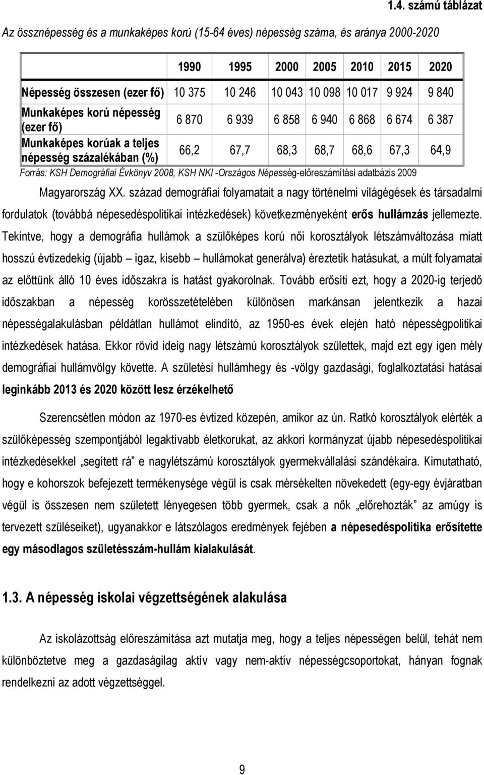 Demográfiai Évkönyv 2008, KSH NKI -Országos Népesség-elıreszámítási adatbázis 2009 Magyarország XX.