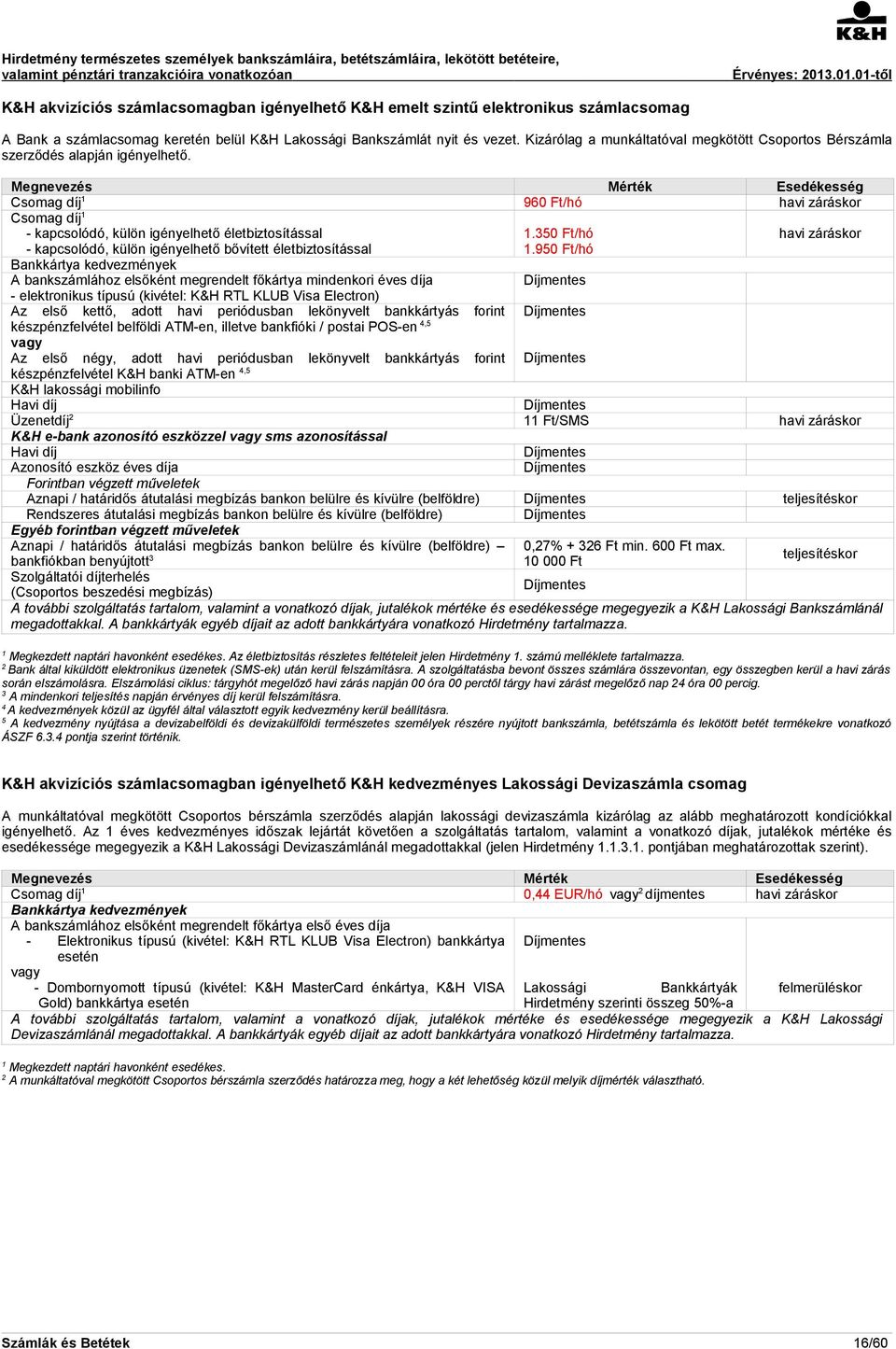 Csomag díj 960 Ft/hó havi záráskor Csomag díj - kapcsolódó, külön igényelhető életbiztosítással - kapcsolódó, külön igényelhető bővített életbiztosítással Bankkártya kedvezmények A bankszámlához