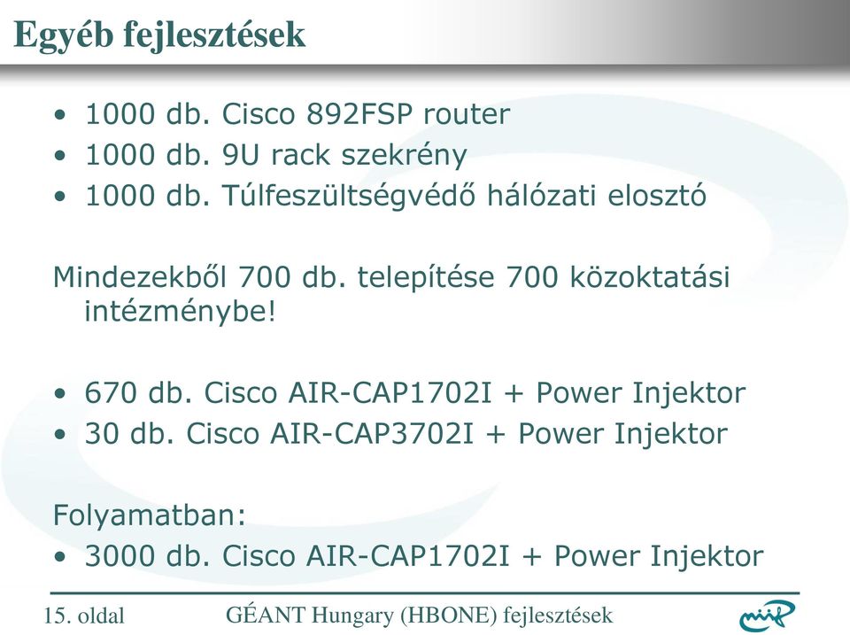 telepítése 700 közoktatási intézménybe! 670 db.