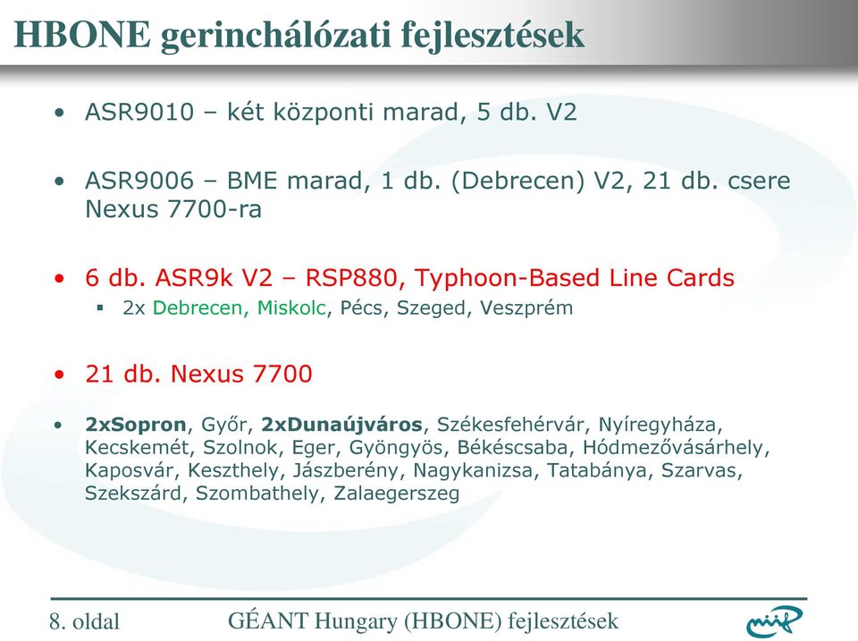 Nexus 7700 2xSopron, Győr, 2xDunaújváros, Székesfehérvár, Nyíregyháza, Kecskemét, Szolnok, Eger, Gyöngyös,