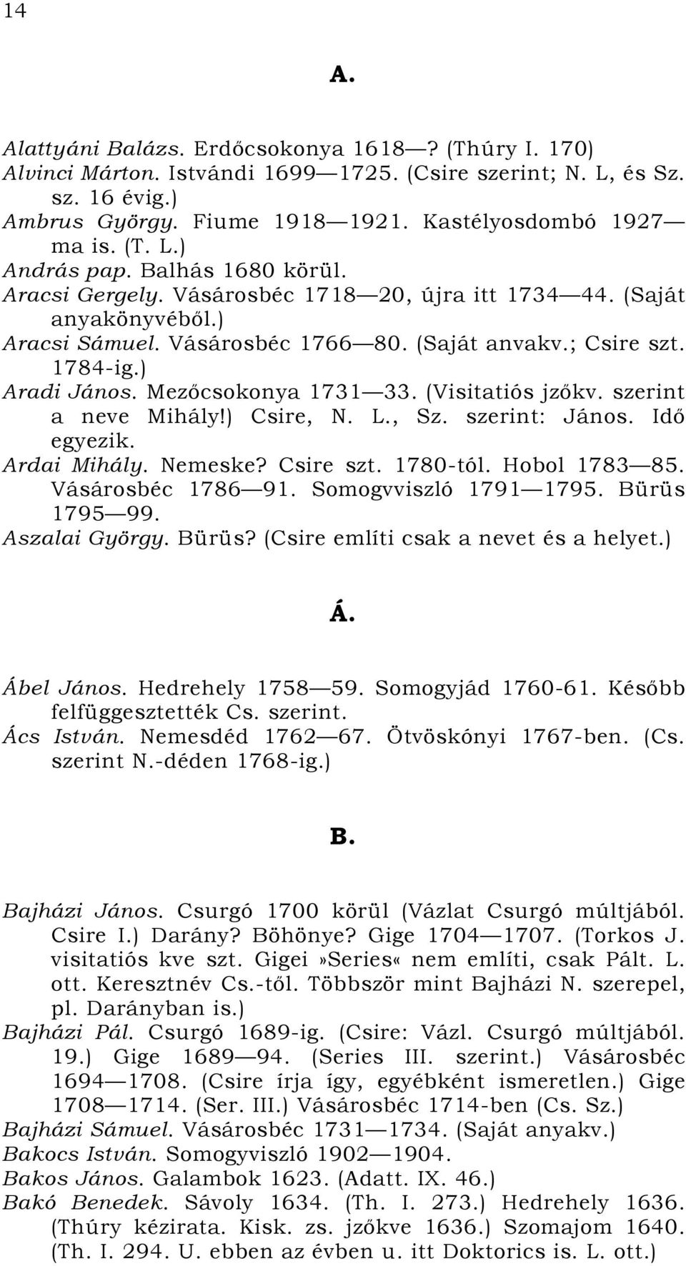 Mezőcsokonya 1731 33. (Visitatiós jzőkv. szerint a neve Mihály!) Csire, N. L., Sz. szerint: János. Idő egyezik. Ardai Mihály. Nemeske? Csire szt. 1780-tól. Hobol 1783 85. Vásárosbéc 1786 91.