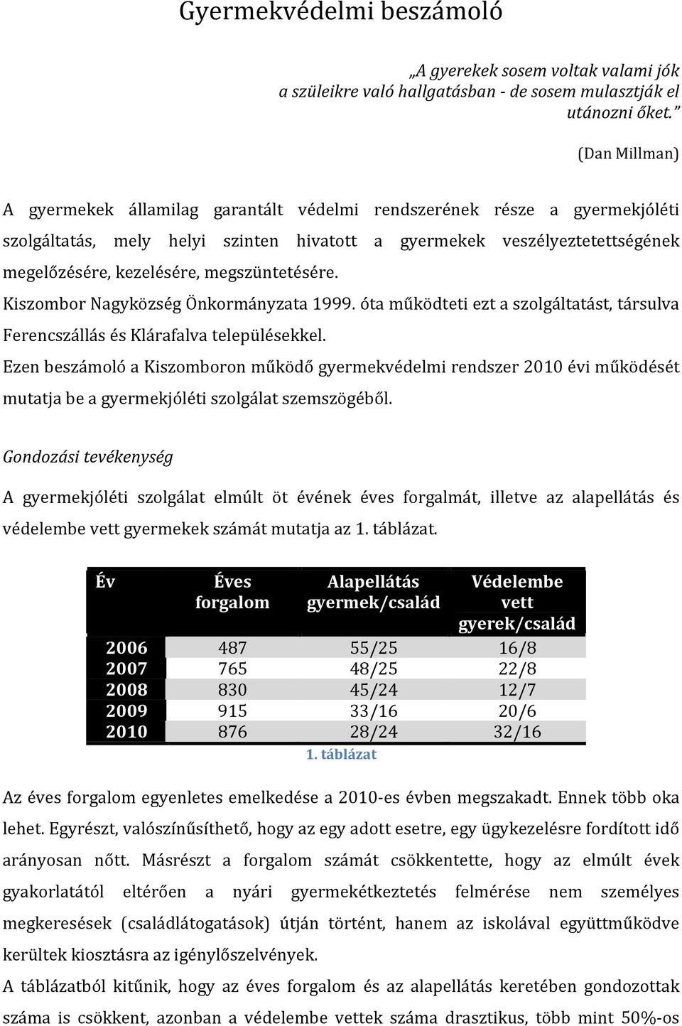 megszüntetésére. Kiszombor Nagyközség Önkormányzata 1999. óta működteti ezt a szolgáltatást, társulva Ferencszállás és Klárafalva településekkel.