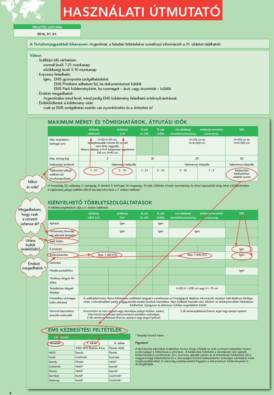 Printként adhatom fel, ha dokumentumot küldök EMS Pack küldeményként, ha csomagot árut, vagy árumintát küldök - Értéket megadhatok: Argentínába mind levél, mind pedig EMS küldemény feladható