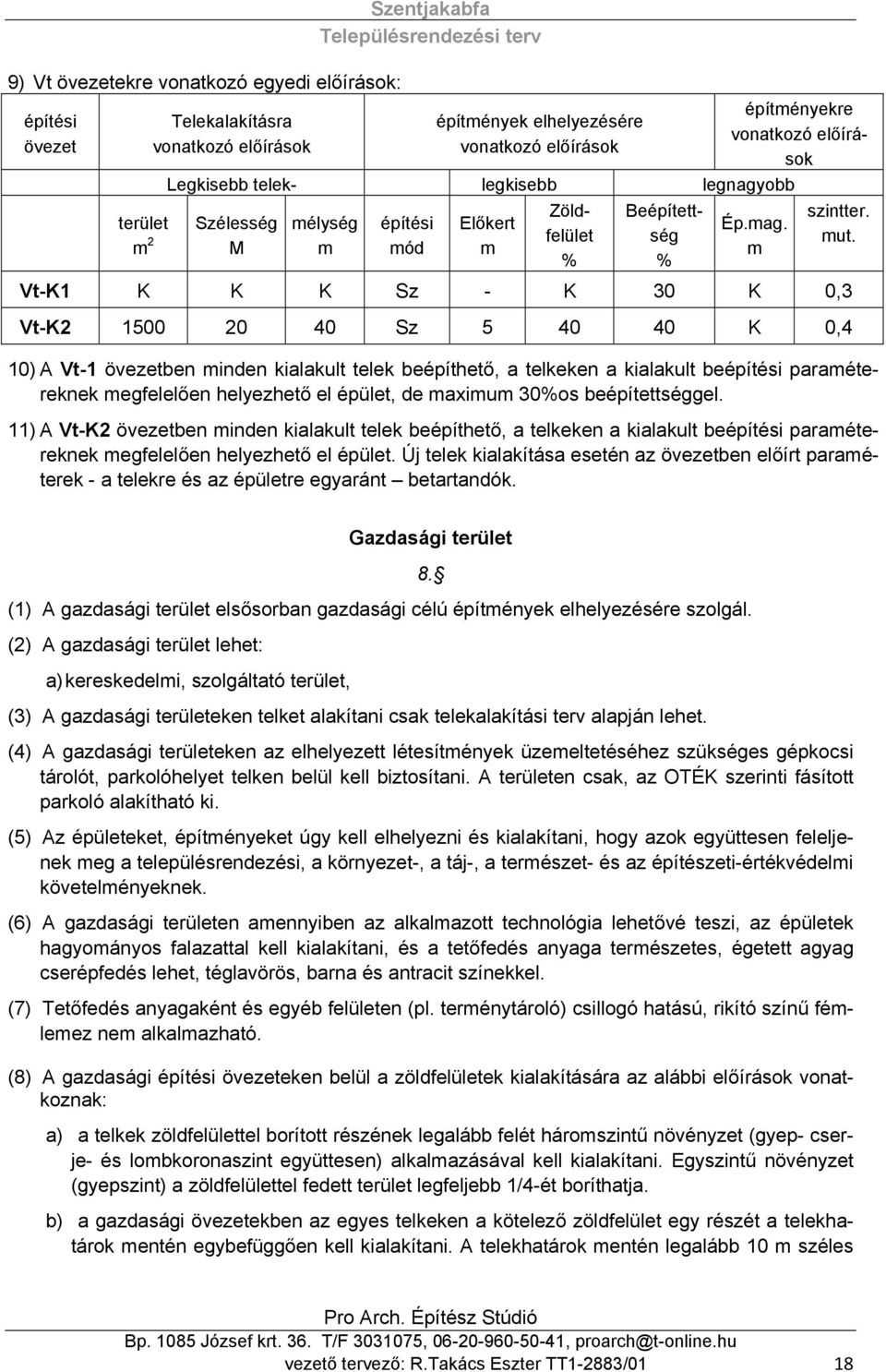 Vt-K1 K K K Sz - K 30 K 0,3 Vt-K2 1500 20 40 Sz 5 40 40 K 0,4 10) A Vt-1 övezetben minden kialakult telek beépíthető, a telkeken a kialakult beépítési paramétereknek megfelelően helyezhető el épület,