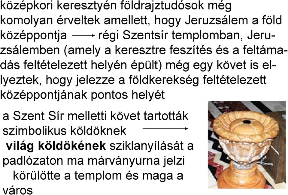 ellyeztek, hogy jelezze a földkerekség feltételezett középpontjának pontos helyét a Szent Sír melletti követ tartották