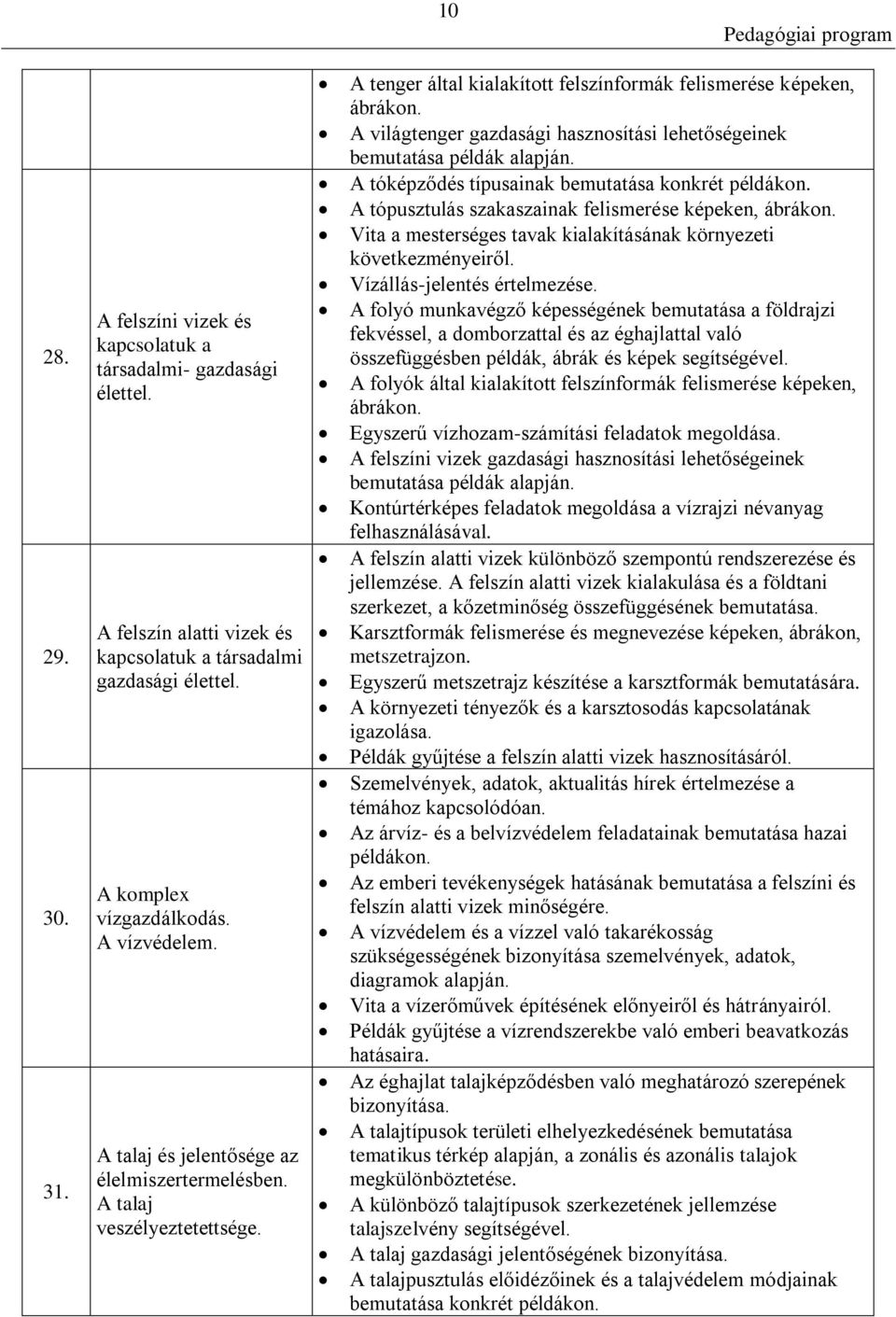 A világtenger gazdasági hasznosítási lehetőségeinek bemutatása példák alapján. A tóképződés típusainak bemutatása konkrét példákon. A tópusztulás szakaszainak felismerése képeken, ábrákon.