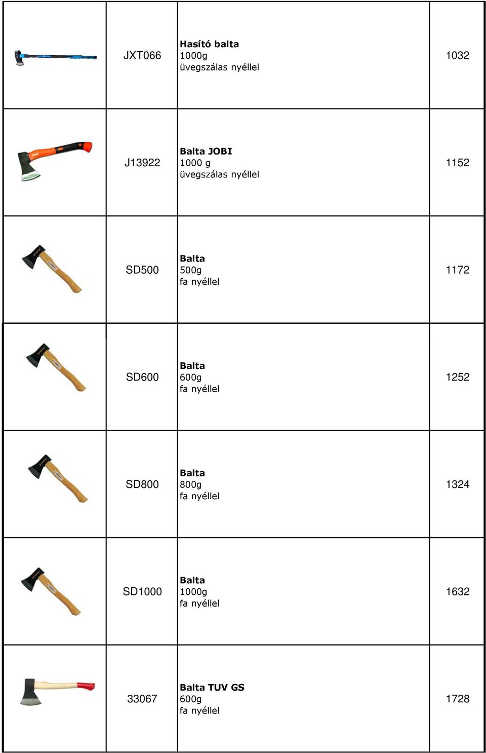 Balta 500g 1172 SD600 Balta 600g 1252 SD800 Balta 800g