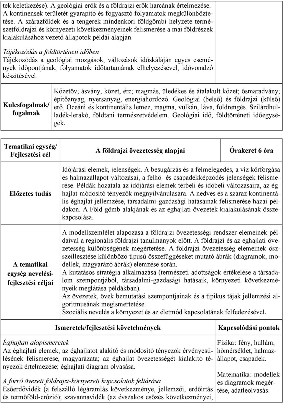 földtörténeti időben Tájékozódás a geológiai mozgások, változások időskáláján egyes események időpontjának, folyamatok időtartamának elhelyezésével, idővonalzó készítésével.