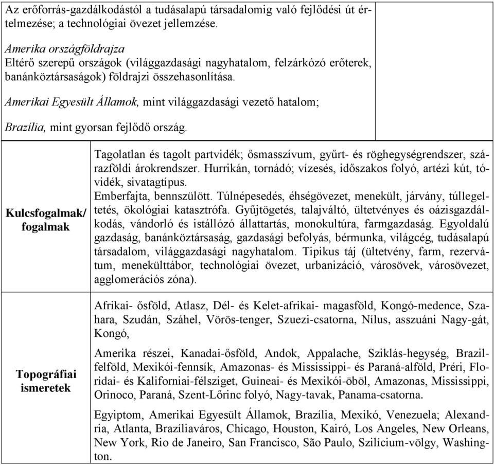 Amerikai Egyesült Államok, mint világgazdasági vezető hatalom; Brazília, mint gyorsan fejlődő ország.
