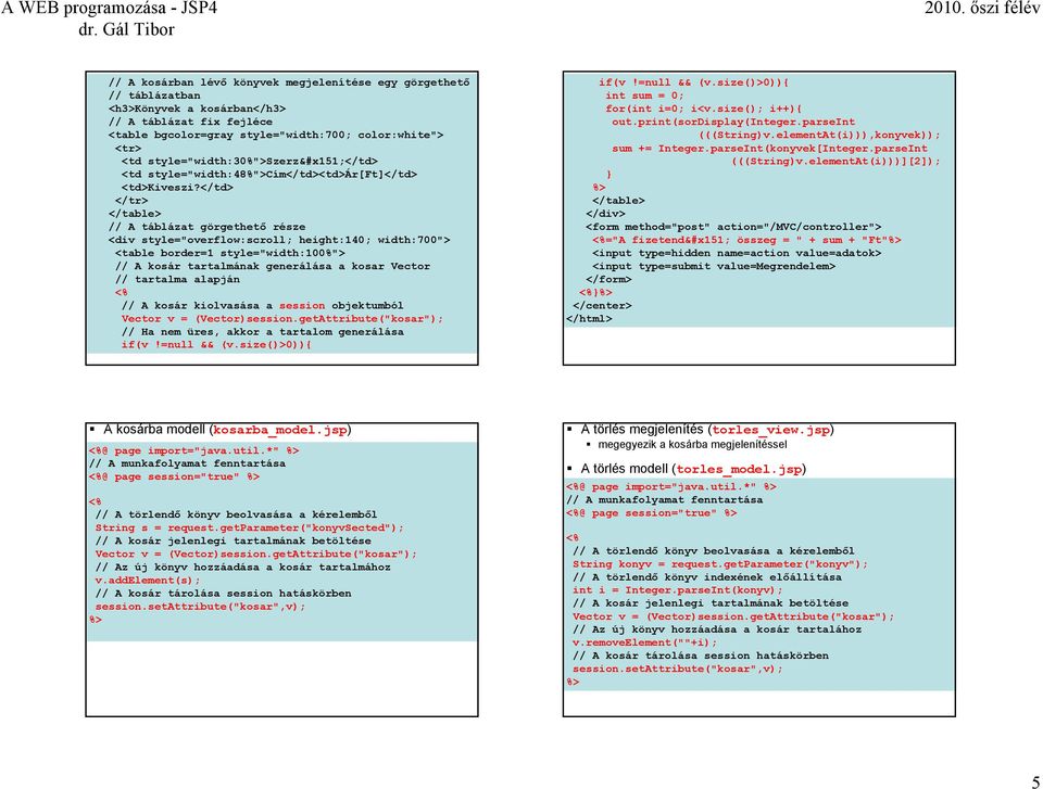 </td> // A táblázat görgethető része <div style="overflow:scroll; height:140; width:700"> <table border=1 style="width:100%"> // A kosár tartalmának generálása a kosar Vector // tartalma alapján // A