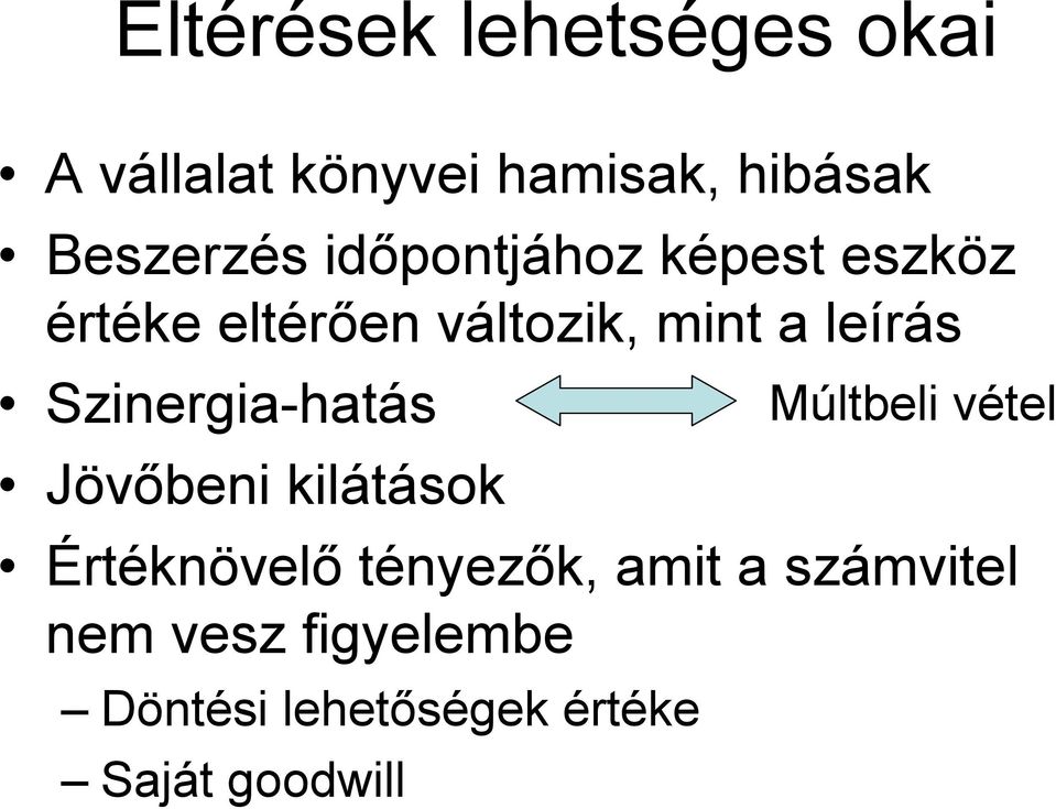 Szinergia-hatás Jövőbeni kilátások Értéknövelő tényezők, amit a