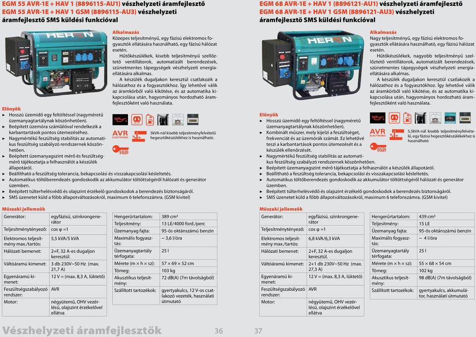 Hűtőkészülékek, kisebb teljesítményű szellőztető ventillátorok, automatizált berendezések, szünetmentes tápegységek vészhelyzeti energiaellátására alkalmas.