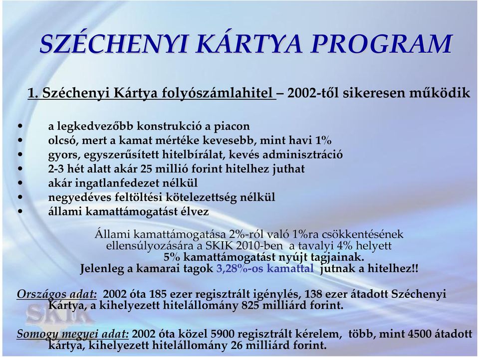 adminisztráció 2-3 hét alatt akár 25 millió forint hitelhez juthat akár ingatlanfedezet nélkül negyedéves feltöltési kötelezettség nélkül állami kamattámogatást élvez Állami kamattámogatása 2%-ról