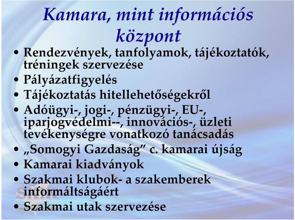 iparjogvédelmi--, innovációs-, üzleti tevékenységre vonatkozó tanácsadás Somogyi Gazdaság c.