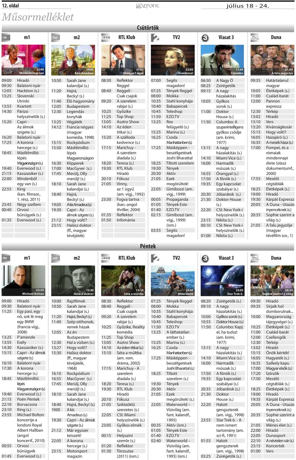 Balatoni nyár 12:05 Hacktion (s.) 13:25 Slovenski Utrinki 13:55 Kvartett 14:30 Párizsi helyszínelők (s.