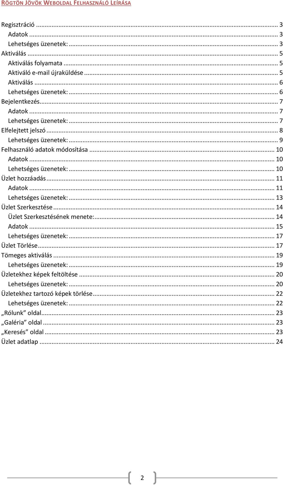.. 11 Lehetséges üzenetek:... 13 Üzlet Szerkesztése... 14 Üzlet Szerkesztésének menete:... 14 Adatok... 15 Lehetséges üzenetek:... 17 Üzlet Törlése... 17 Tömeges aktiválás... 19 Lehetséges üzenetek:.